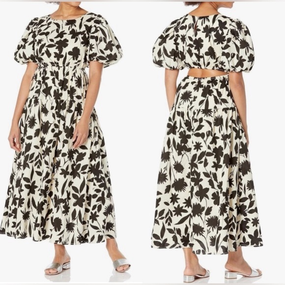 NEW NWT Moon River Black Floral Print Side Tie Cut-Out Tiered Midi Dress Size XS - Picture 3 of 7